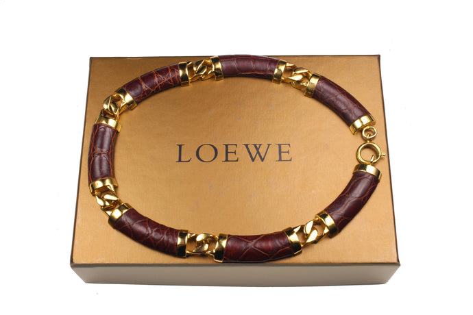LOEWE brown crocodile skin choker necklace