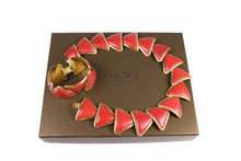 LOEWE red lizard skin necklace and bracelet set