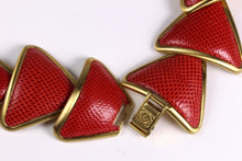 LOEWE red lizard skin necklace and bracelet set