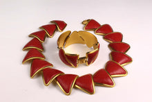 LOEWE red lizard skin necklace and bracelet set