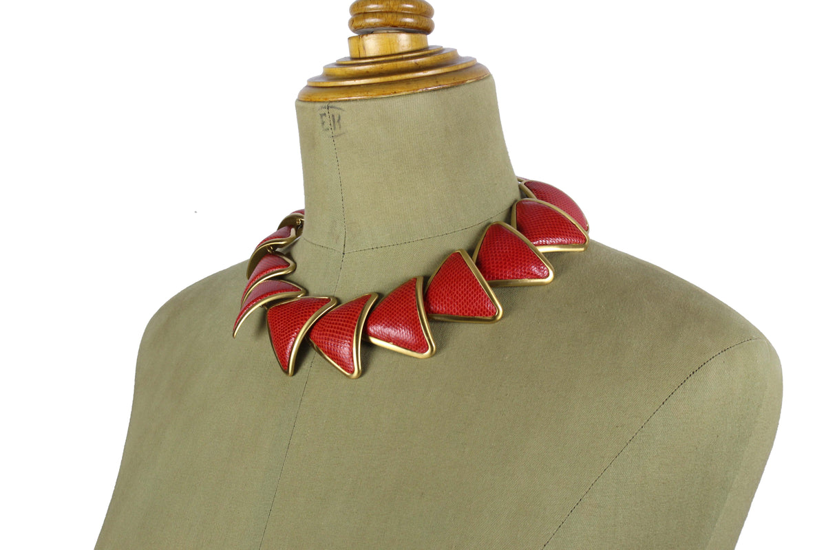 LOEWE red lizard skin necklace and bracelet set – Vintage Carwen