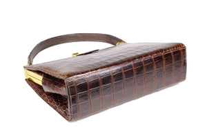 LUCILLE DE PARIS brown crocodile skin handbag with single handle