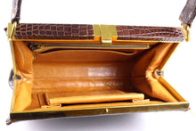 LUCILLE DE PARIS brown crocodile skin handbag with single handle