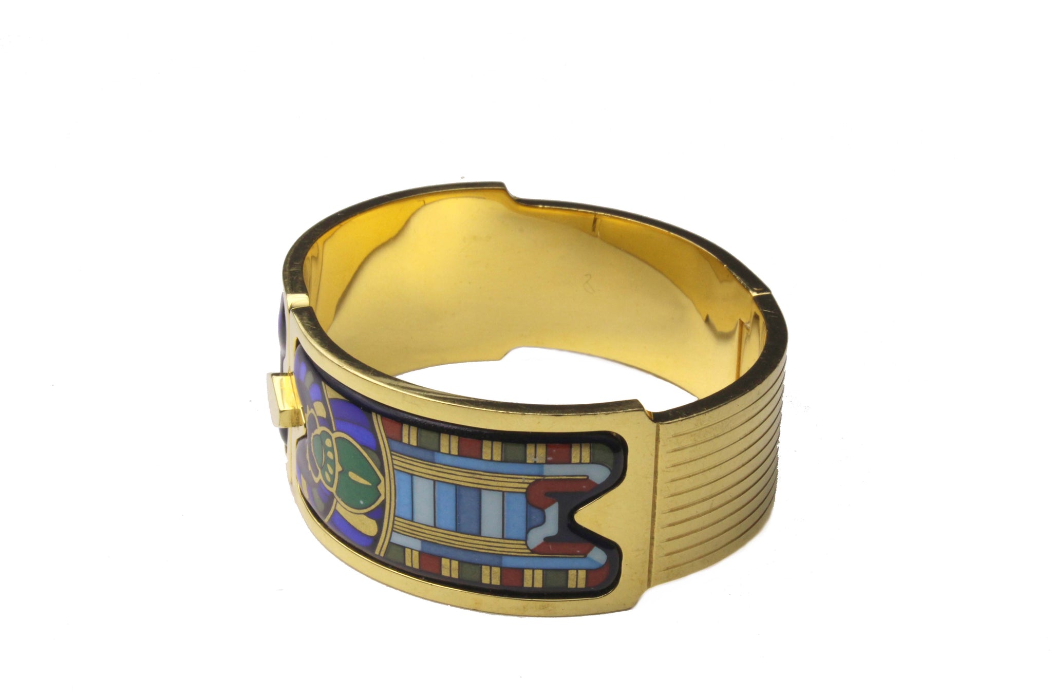 Michaela Frey Wien Vintage 24K Gold-Plated Enamel Hinged Bangle Bracelet Large a Michaela Frey Wien Vintage 24K Gold-Plated Enamel Hinged Bangle Bracelet Large a