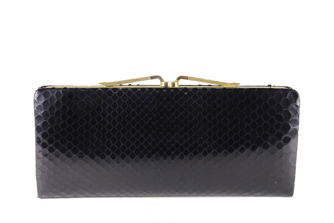 Rectangular black snakeskin clutch purse