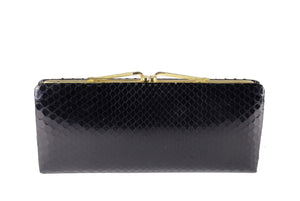 Rectangular black snakeskin clutch purse