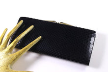 Rectangular black snakeskin clutch purse
