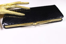 Rectangular black snakeskin clutch purse