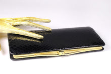 Rectangular black snakeskin clutch purse