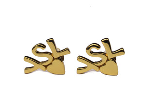 YVES SAINT LAURENT initials over heart earrings