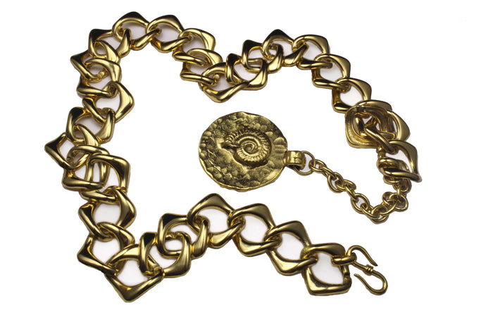 YVES SAINT LAURENT link chain fosil charm belt