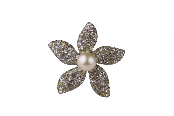 YVES SAINT LAURENT flower rhinestone and pearl brooch