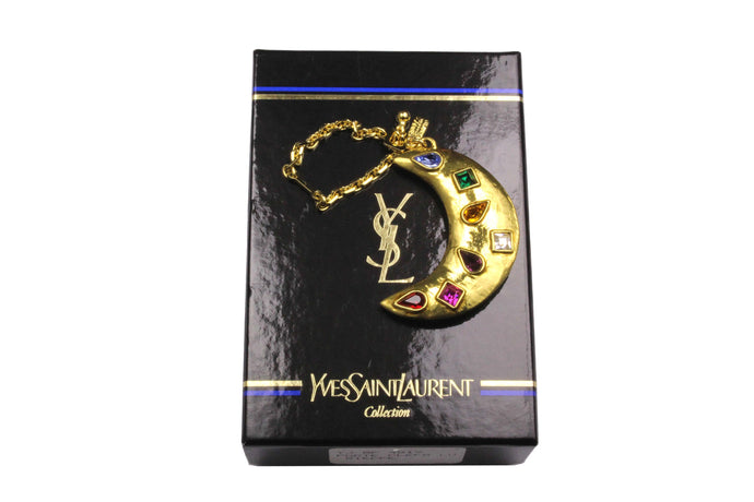 YVES SAINT LAURENT multi-colored rhinestones moon bag charm