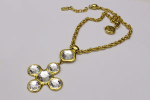 YVES SAINT LAURENT clear rhinestone cross necklace and earrings set