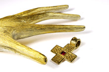 YVES SAINT LAURENT cross red stone pendant