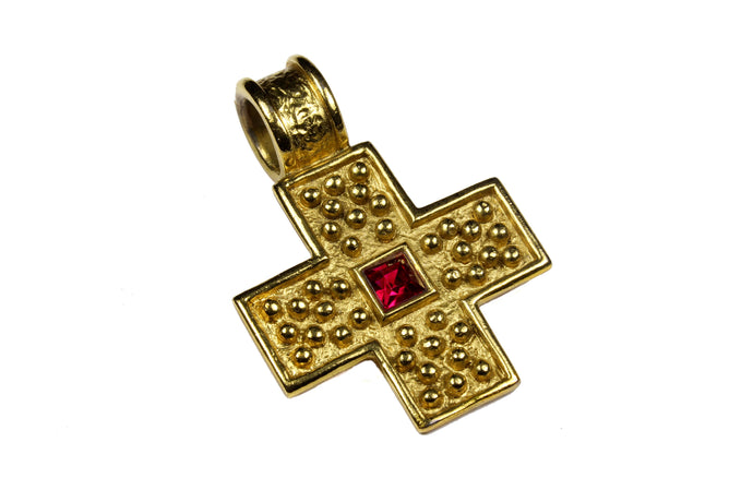 YVES SAINT LAURENT cross red stone pendant