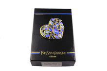 YVES SAINT LAURENT gold heart blue rhinestone brooch