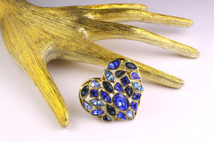 YVES SAINT LAURENT gold heart blue rhinestone brooch