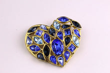 YVES SAINT LAURENT gold heart blue rhinestone brooch