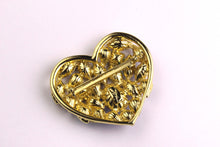 YVES SAINT LAURENT gold heart blue rhinestone brooch