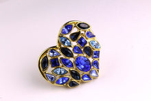 YVES SAINT LAURENT gold heart blue rhinestone brooch