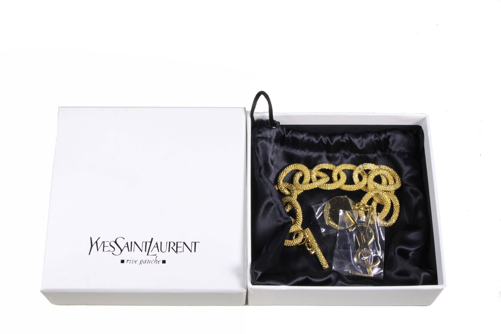 YVES SAINT LAURENT textured chain link logo long necklace