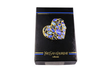 YVES SAINT LAURENT gold heart blue rhinestone brooch