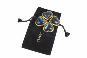 YVES SAINT LAURENT large blue clover brooch pendant