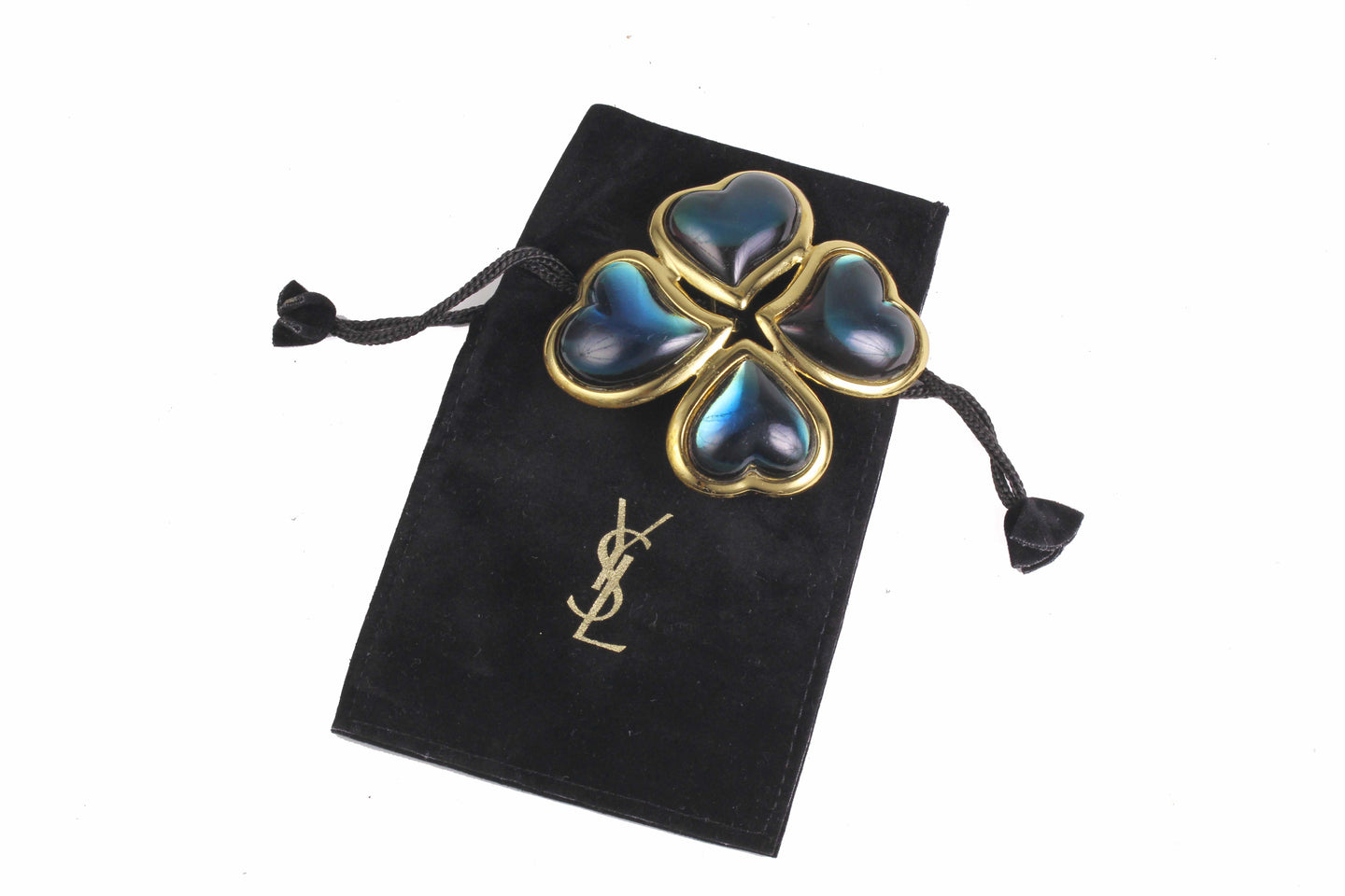 YVES SAINT LAURENT large blue clover brooch pendant