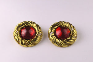 YVES SAINT LAURENT large red cabochon earrings