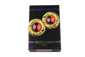 YVES SAINT LAURENT large red cabochon earrings