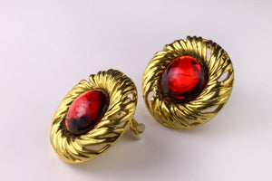 YVES SAINT LAURENT large red cabochon earrings