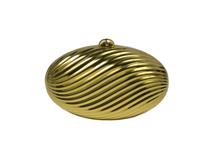 MENBUR golden metal oval-shaped clutch