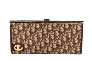 CHRISTIAN DIOR burgundy logo Dior oblique clutch