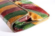 Tricolor snakeskin patchwork handbag