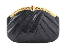 JUDITH LEIBER black snake skin pleated handbag
