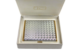 CHRISTIAN DIOR powder compact case checkered silver