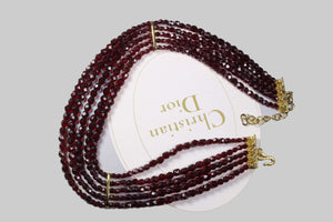 CHRISTIAN DIOR burgundy crystal faceted beads necklace