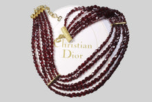 CHRISTIAN DIOR burgundy crystal faceted beads necklace