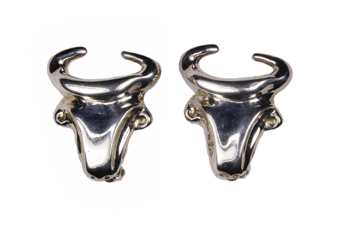 CHRISTIAN LACROIX silver bull head earrings