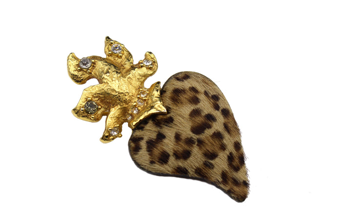 CHRISTIAN LACROIX leopard print heart brooch