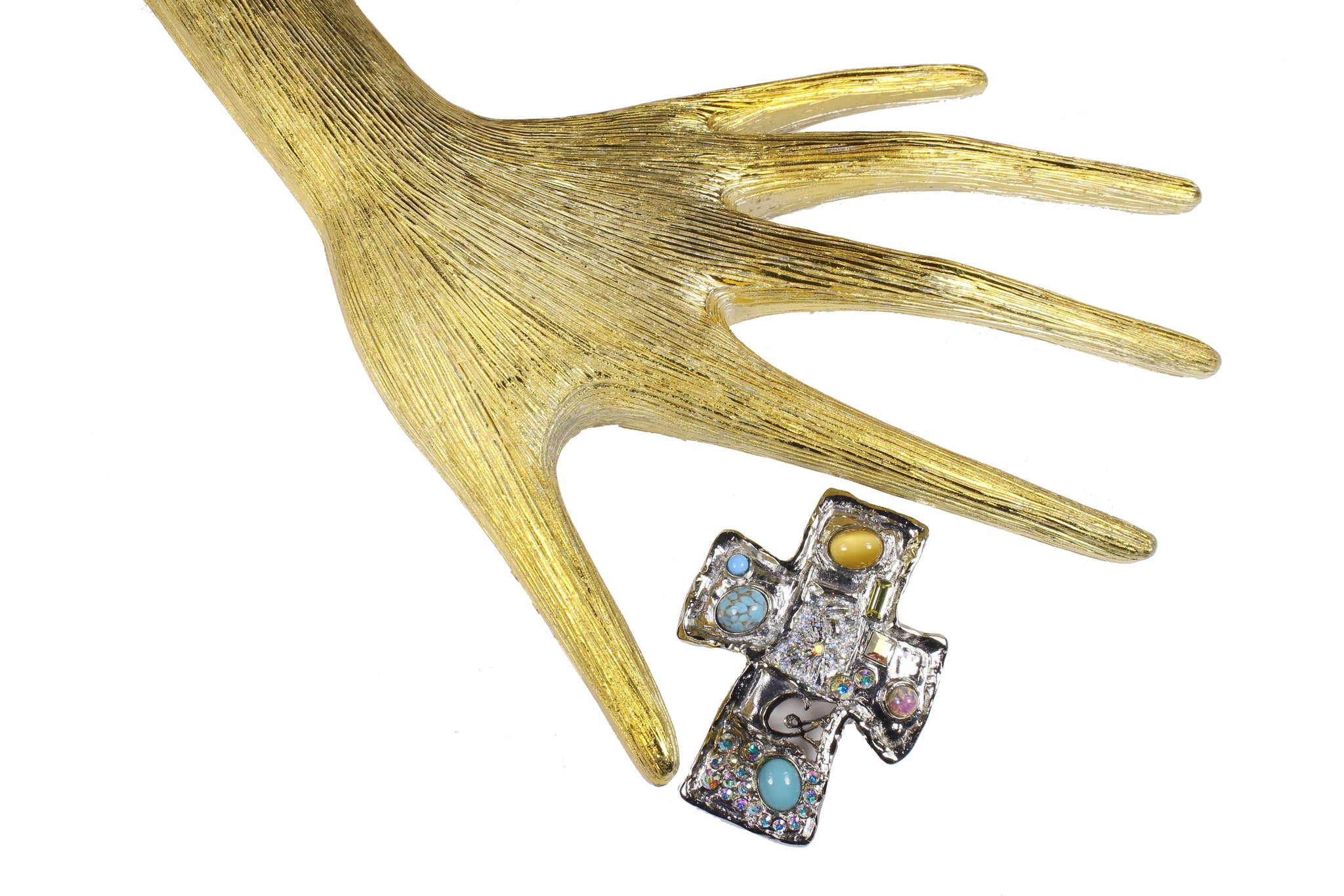 CHRISTIAN LACROIX silver large cross pendant brooch