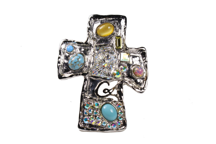 CHRISTIAN LACROIX silver large cross pendant brooch