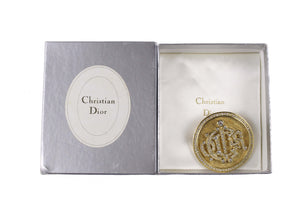 CHRISTIAN DIOR rhinestones circular Logo brooch