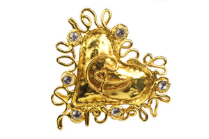 CHRISTIAN LACROIX large gold heart monogram brooch