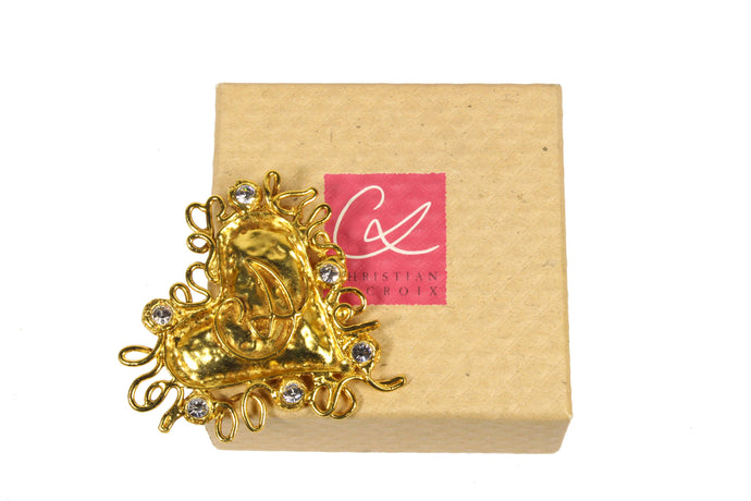 CHRISTIAN LACROIX large gold heart monogram brooch