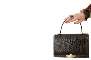 CROCO-PARK brown glossy crocodile skin handbag