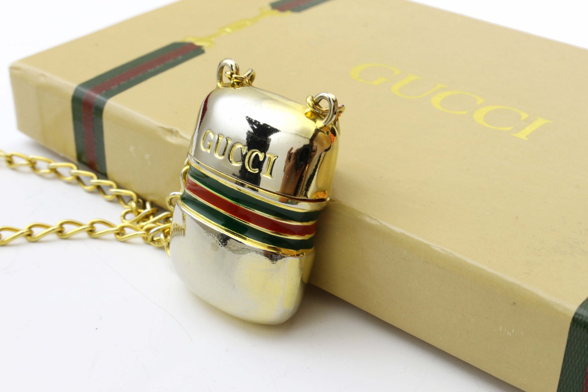 Signed Vintage Gucci Metal Pill Box Vessel, Italy