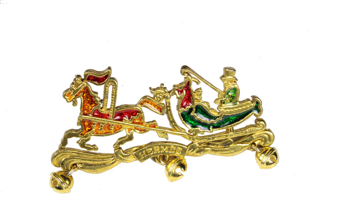 HERMÈS horse carriage enamel brooch