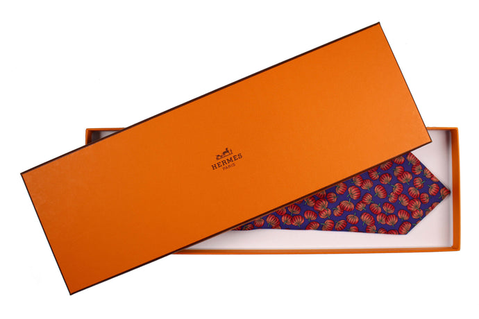 HERMÈS blue pumpkins silk tie